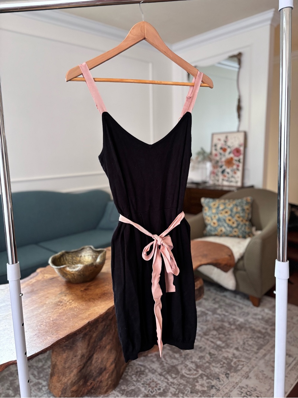 Forever 21 Black Mini Dress with Pink Straps & Waist Tie